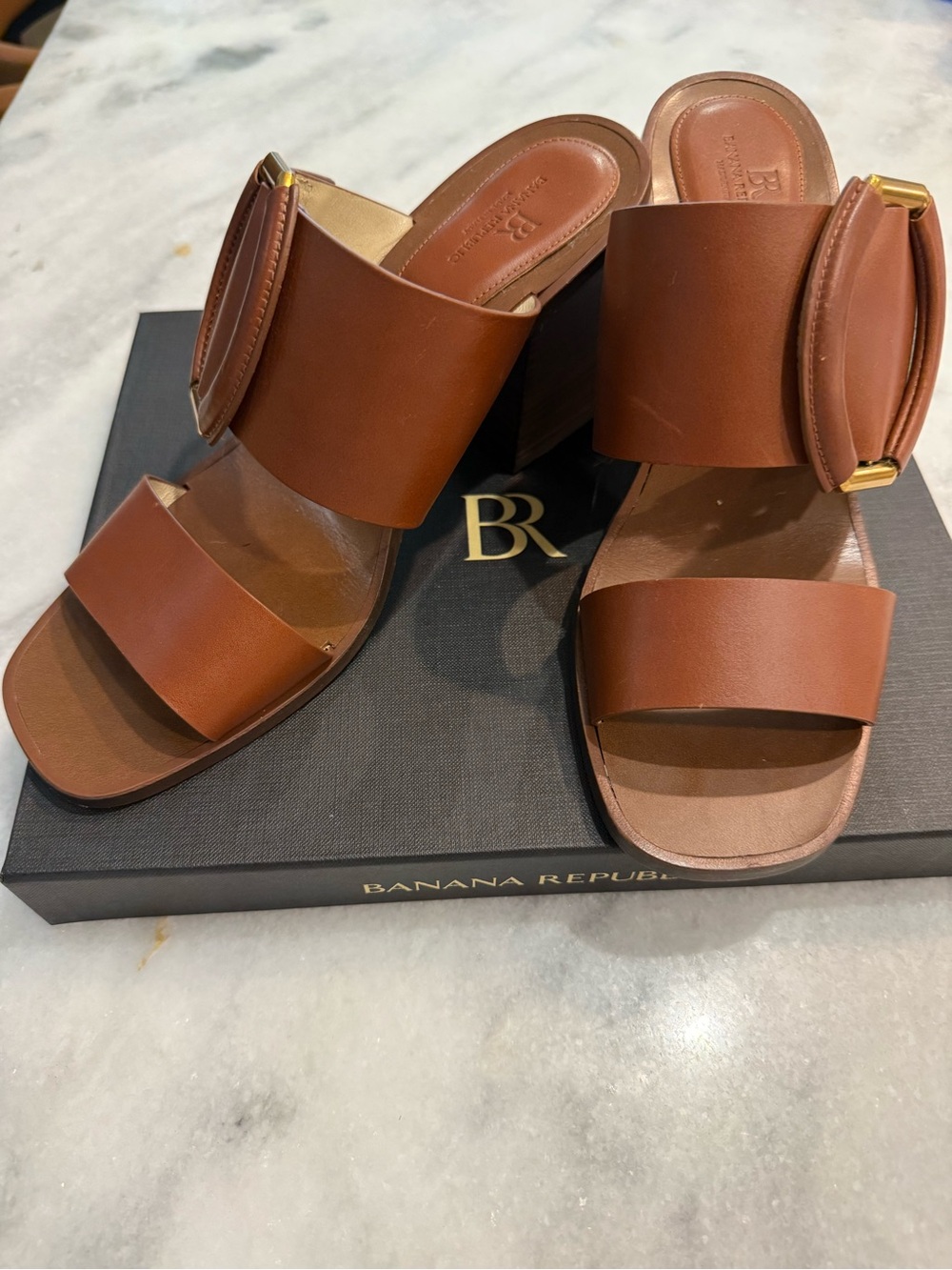 Banana Republic Brown Ravello Italian Leather Slide Sandals with Buckle